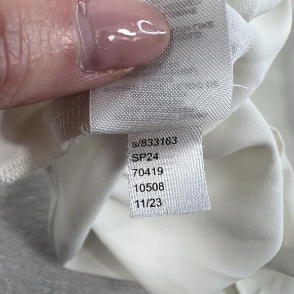 Ann Taylor XL Blouse Ruffle Neck Puff Sleeve Keyhole Back White Career Business - Picture 7 of 12